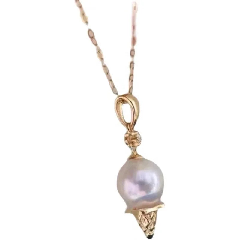 P1328 8-9mm DIY Natural  Freshwater Pearl Charm Pendant Necklace Accessory 925 Sterling Silver Jewelry for Women Without Chain