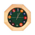 Billiard Wall Clock Octagon Cherry Frame Green Felt for Billiard Decoration Accessories