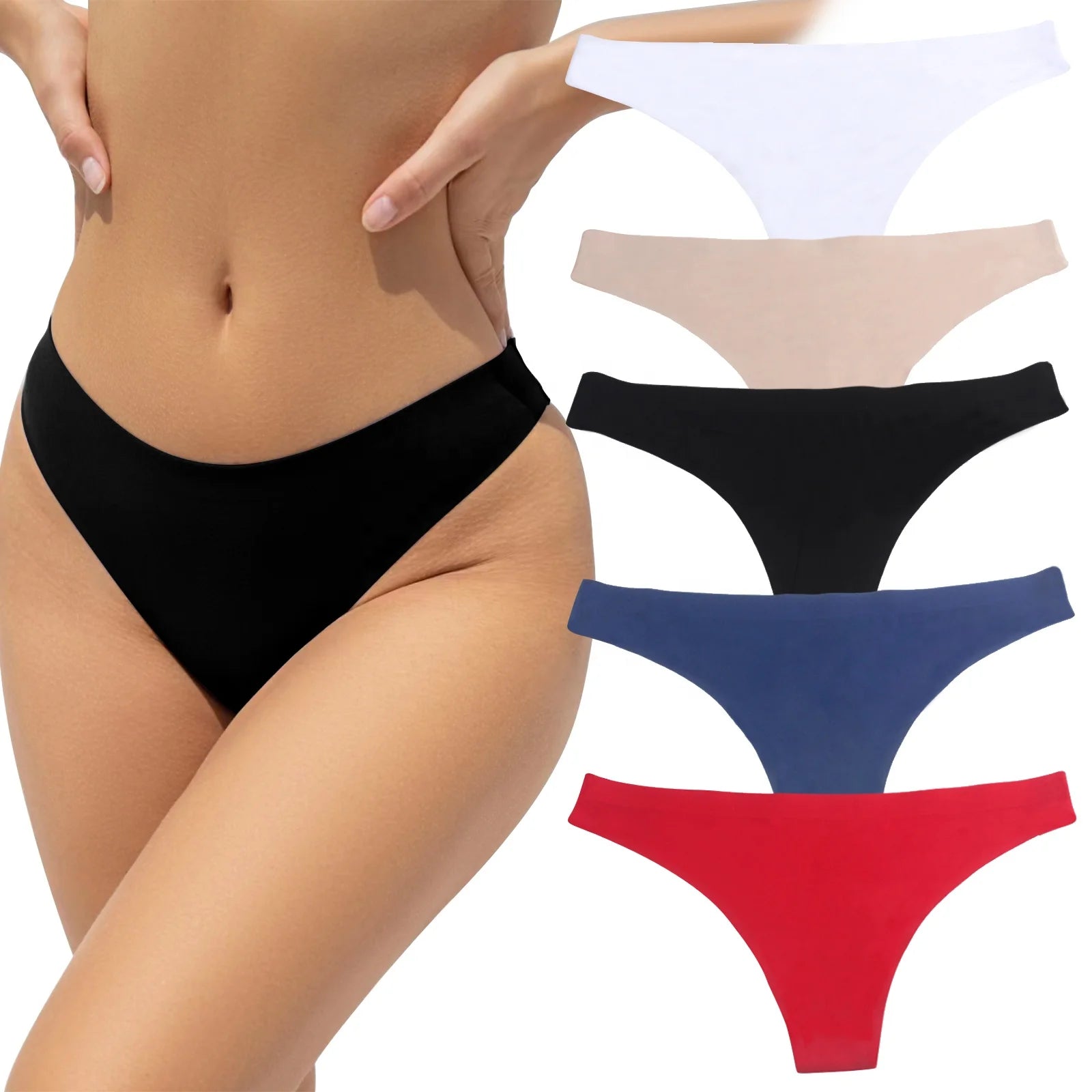 5 Pack Pcs Ladies Underwear Multi-colored Low Waist Intimate Panties for Women Brushed No Show Sports Thongs and G String