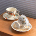 French Retro Ceramic Coffee Mug and Saucer Set Light Luxury Strawberry butterfly Afternoon Tea Cup Set
