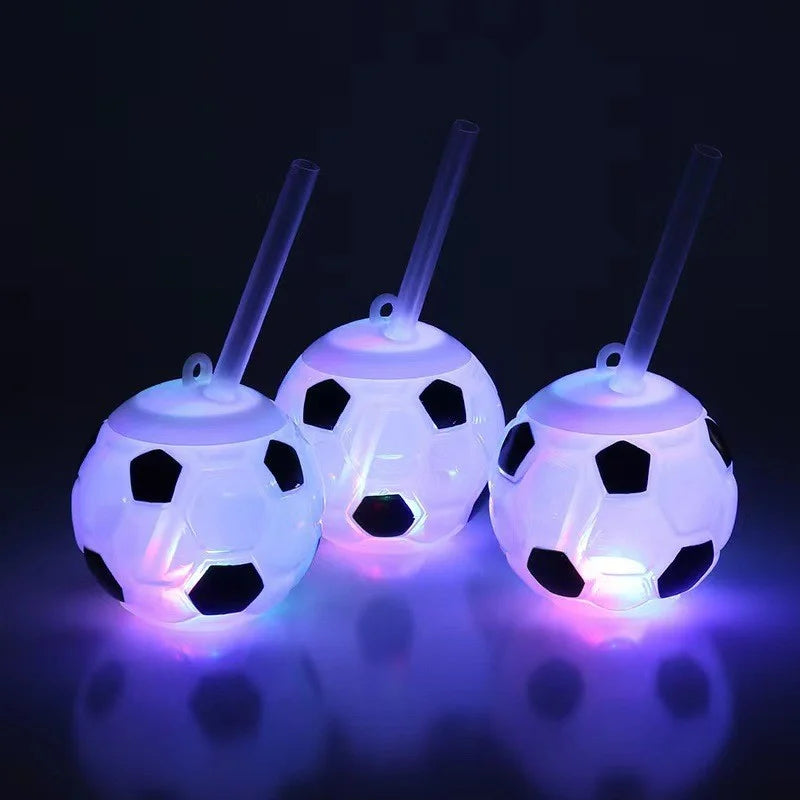 Football Multi Color LED  Light Cup With Lid Straw Party Bar Illuminating Flash Drinkware Light up LED Mug Cups Ball Shape