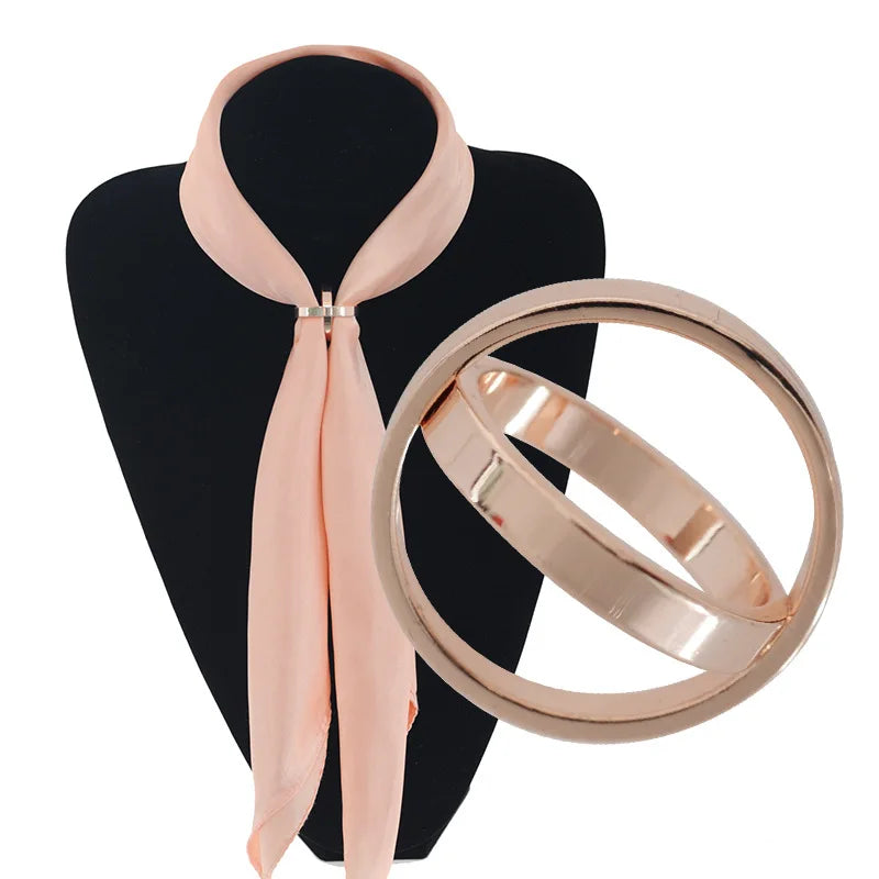 Elegant Double Circle Scarf Ring Buckle Fashionable Stainless Steel Brooch Jewelry for Women for Wedding Engagement Silk Scarf