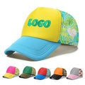 Customize Logo Unisex High Profile Mesh Side Striped Embroidery 5 Panel Trucker Hat Two Tone Blank Baseball Caps