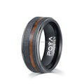 POYA Men's Tungsten Carbide Ring with Whiskey Wood Inlay Beveled Edges Engagement Jewelry