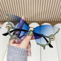 2023 Luxury Diamond Butterfly Custom Logo Sunglasses Vintage Rimless Oversized Rhinestone Bling Sun Glasses Ladies Y2K Eyewear