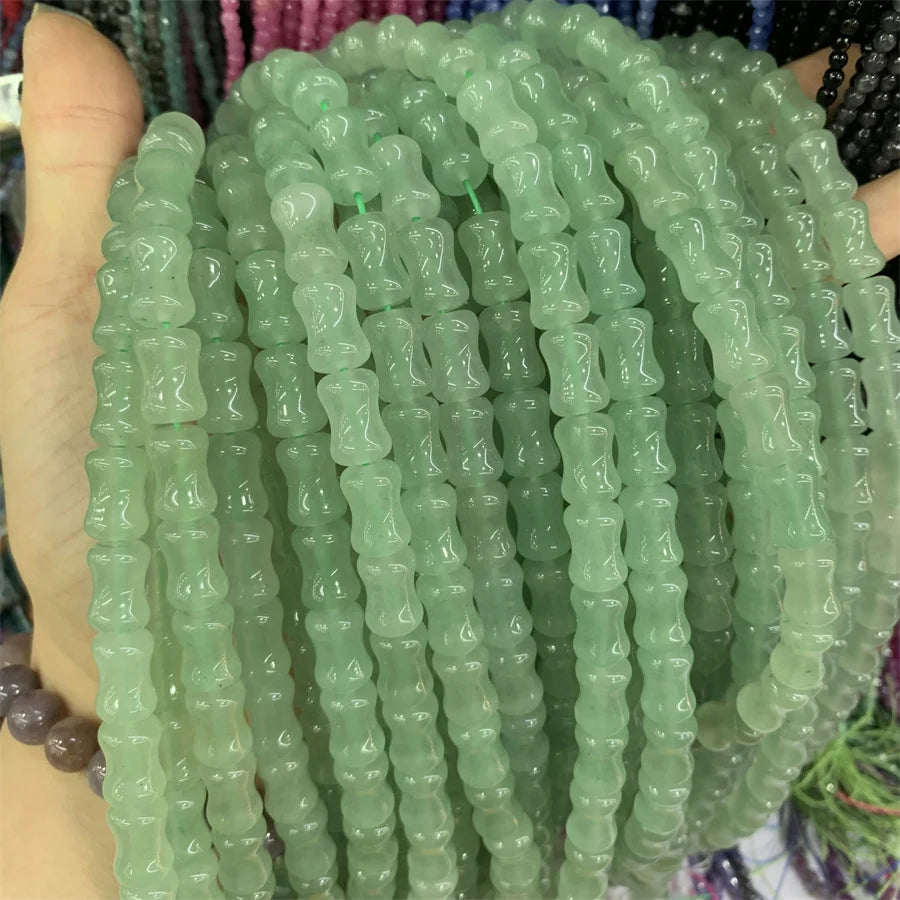wholesale Natural Green Aventurine Beads 8x12mm Bamboo Joint Cube Of Loose Beads For Jewelry Making