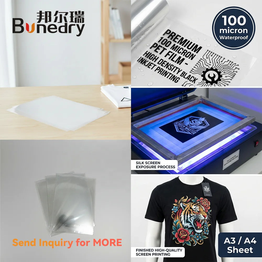 Bonedry 100 Micron Waterproof Inkjet PET Film A3 A4 Transparent Screen Printing Positive Film for Stencil Making Plate Maker