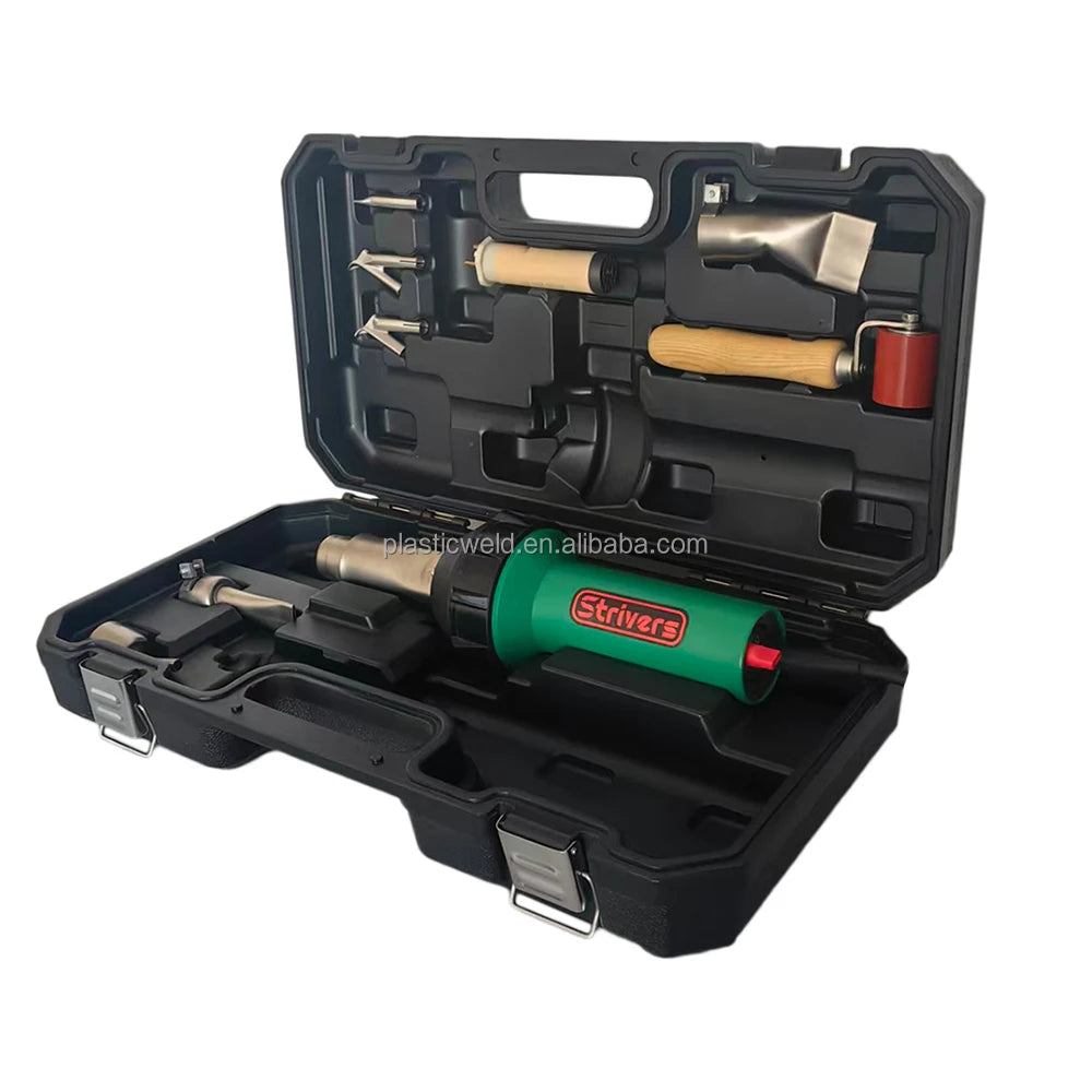 1600W pp Plastic Welding Gun PVC Vinyl Flooring Heat Welding Gun Tpo Roofing Hot air Welder with 9 Accessories Black Toolbox Set