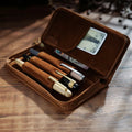Retro Crazy Horse Leather Creative Square Zipper Design Durable Lightweight Receipt Bag Storage Cowhide Pen Case