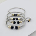 MECYLIFE New Stainless Steel Mens Bracelet With Black Stones Beaded Bracelet Wire Bracelet Bangle