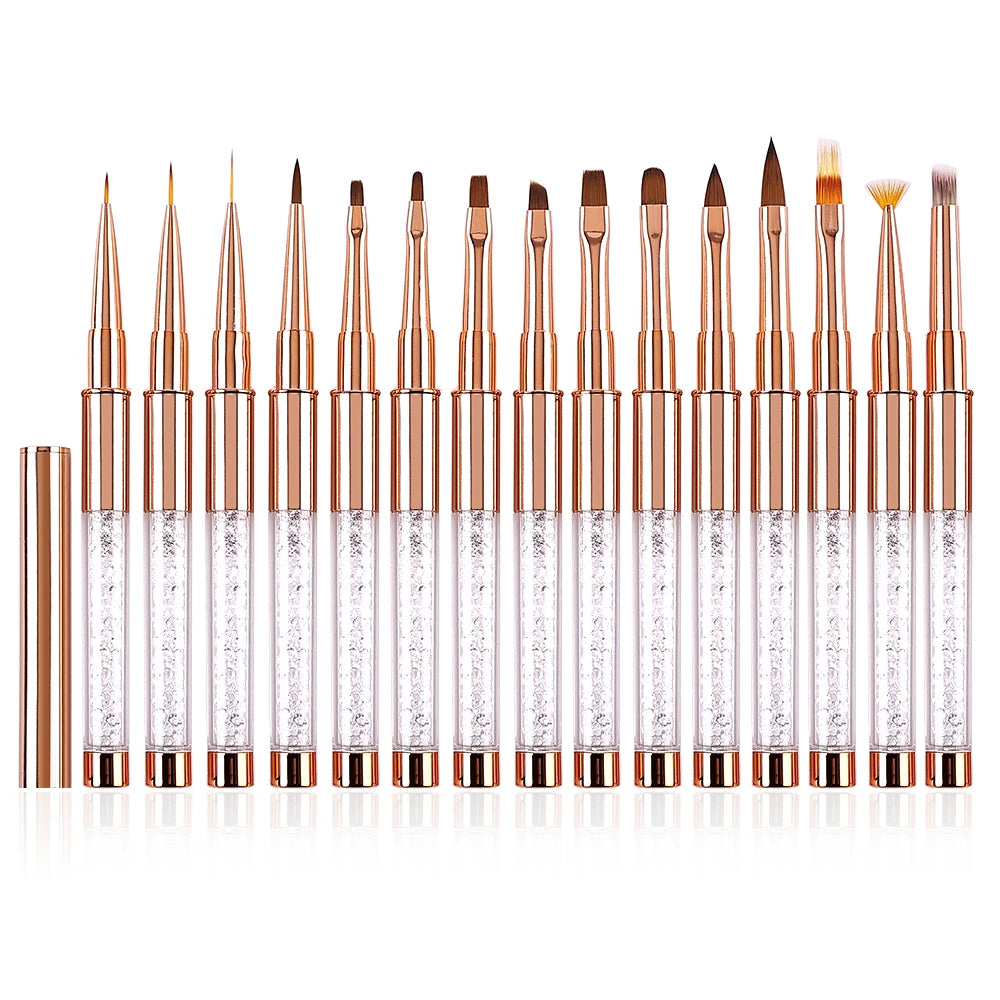 Hot Selling 15 Pcs a Set Rose Gold Handle Nail Art Brushes Liner Nail Art Brush Nail Brushes Set