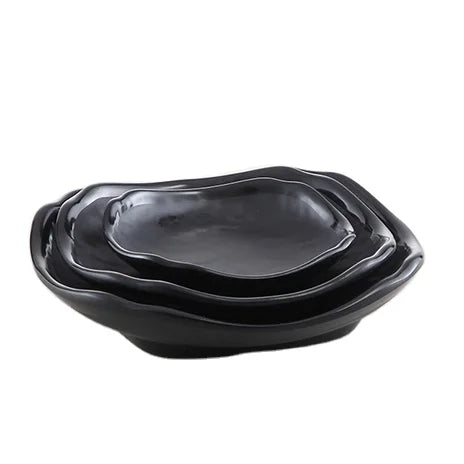 High Quality Bpa Free Melamine Black Sushi Plates Japanese Tableware Sushi Set