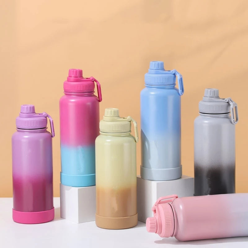 Large Capacity Stainless Steel Thermos Cups Gradient Color Space Design Portable Outdoor Sports Water Bottles for Camping