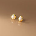 Korean Fashion 18K Gold Hammered Plated Simple Natural Baroque Pearl Stud Earrings 925 Sterling Silver Fine Jewelry for Weddings