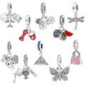 New Purple Jewelry 925 Sterling Silver Heart Bag butterfly Flower Beads for Jewelry Making Silver Charm Fit Pan Bracelet Gift