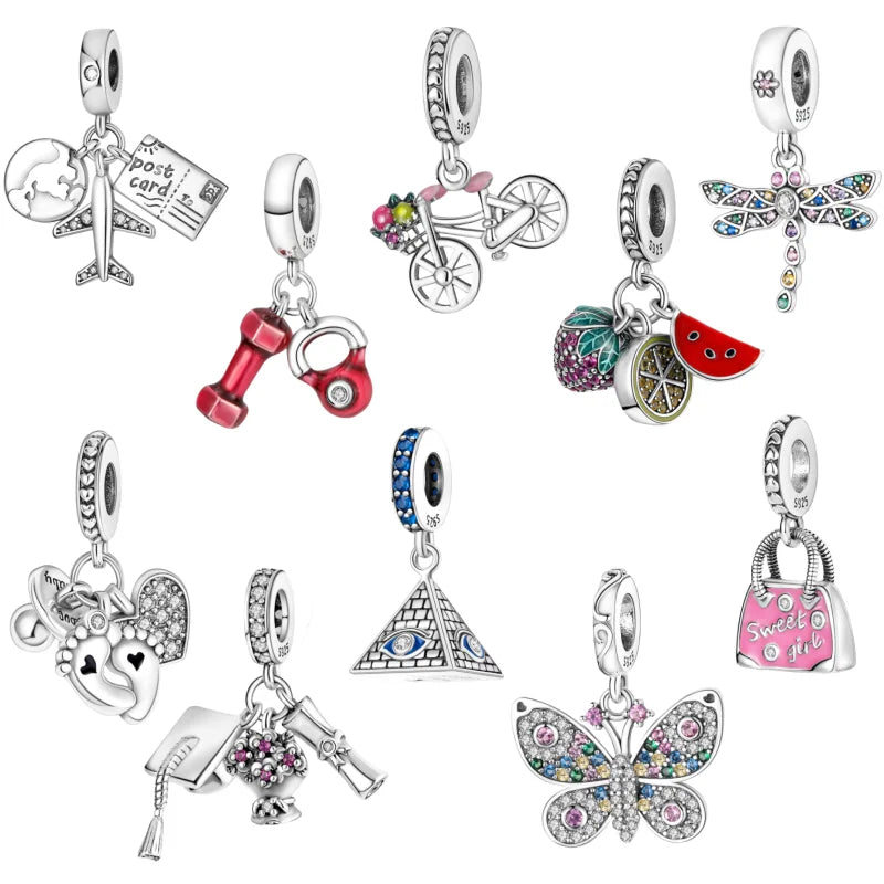 New Purple Jewelry 925 Sterling Silver Heart Bag butterfly Flower Beads for Jewelry Making Silver Charm Fit Pan Bracelet Gift
