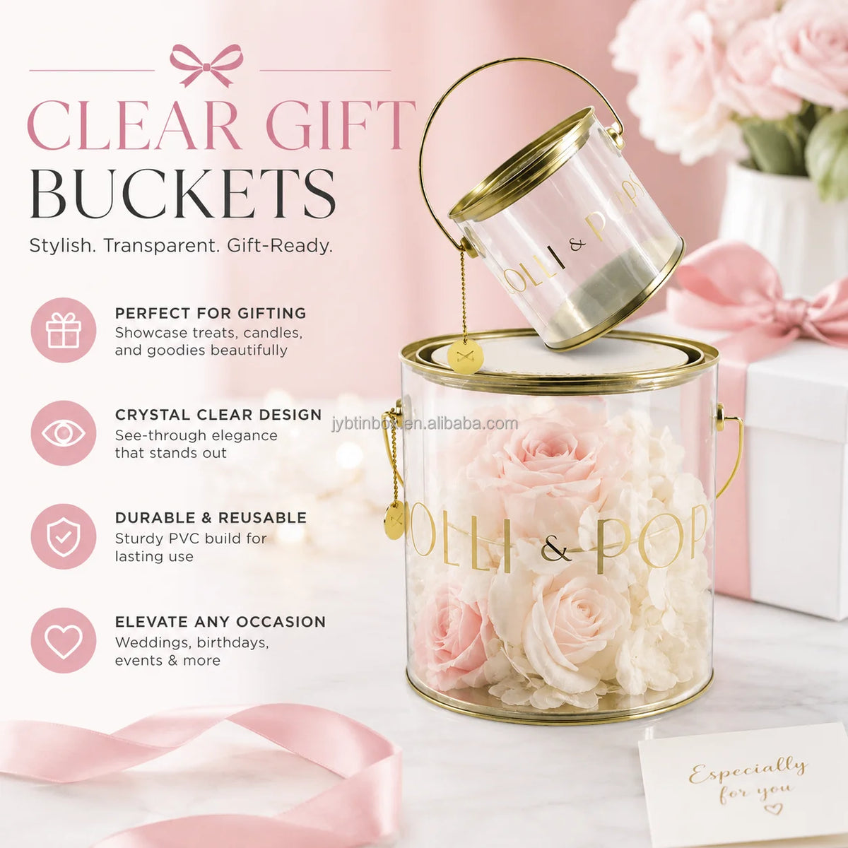 JYB Christmas Gift Packaging Large Capacity Food Grade PET Round Shape Tinplate Metal Handle Plastic Tins for Peanut