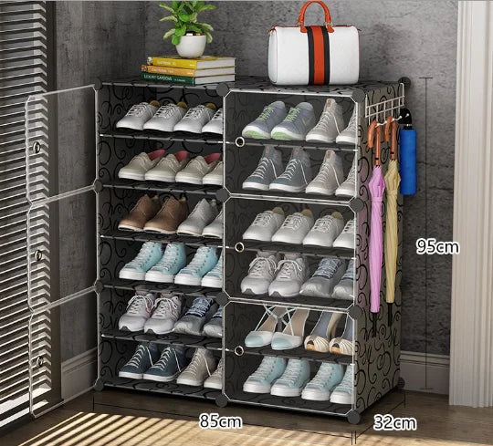 Plastic Extrusion Convertible Living Room & Warehouse Shoe Rack with Clear Door Adjustable Multilayered Design for Home