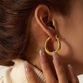 18k Gold Plated Stainless Steel Moon Design Hollow Light Tarnish Free Big Geometric Chunky Hoop Earring