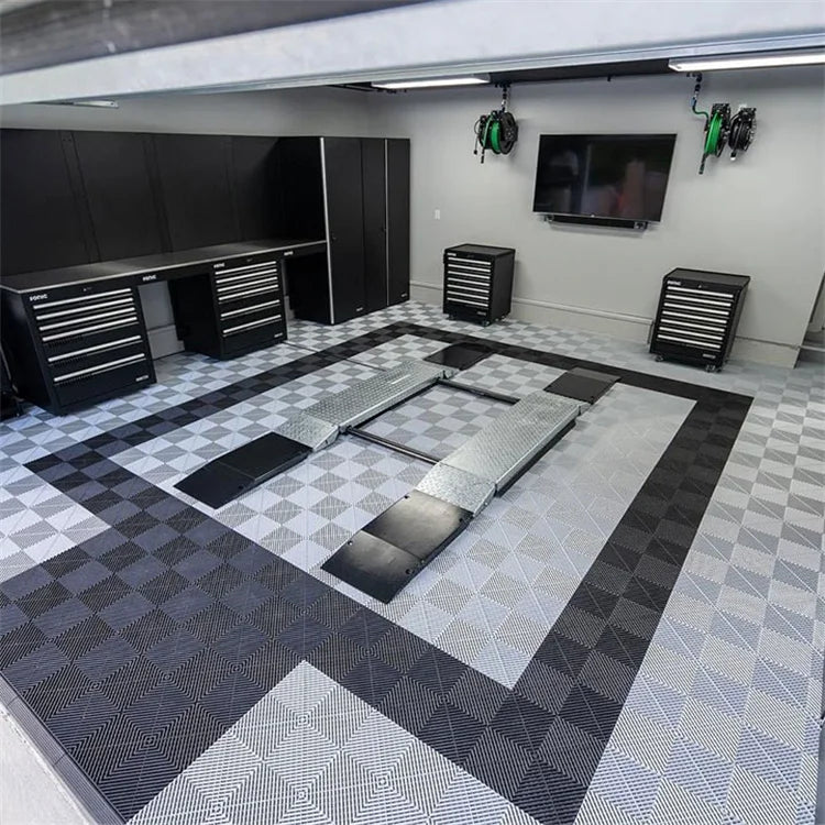 Heavy Duty Plastic Garage Floor Tiles Interlocking Garage Floor Drain Tiles for Workshop Auto Shop