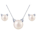Pearl Earrings Necklace Set cat Kids Jewelry Sets 925 Silver