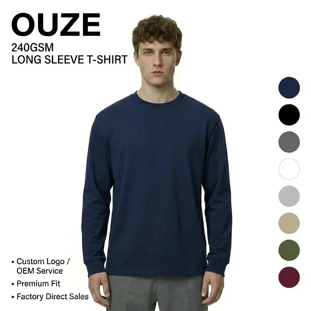 245Gsm Custom Long Sleeve Shirts Heavy Weight Men Blank Long Sleeve T Shirts Casual Men Clothing