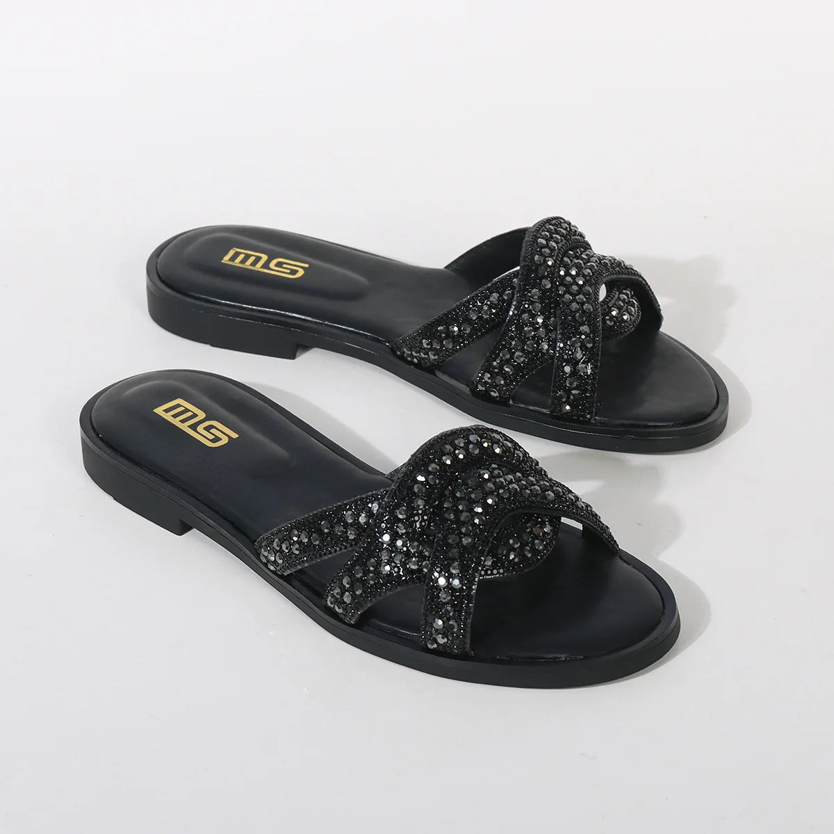 Ladies New Sequins Popular Flat Bottom Slippers Summer Beach Fashion Ladies Sandals Wearable Outdoor Indoor Walking Women Shoes