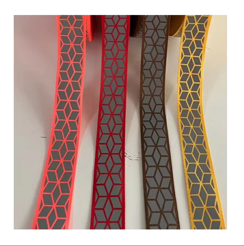 Custom Hi Viz 2 Inch Shine Fluorescence Colorful Nylon Woven Reflective logo Printed on the Webbing Fabric Tape for Hat Clothing