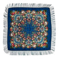 Hot Sale Stock Polyester Fringed Floral Printed Woman Square Shawl Kerchief Long Style Winter Scarf Adults Autumn Summer