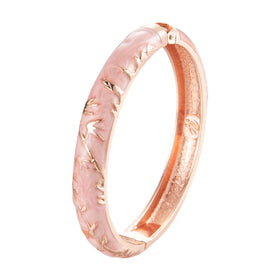 Daili Hot Sale Colorful Pink Zinc Alloy Classic Flower Plant Bangles Gold Plated Handmade Enamel Cuff Bracelet Women