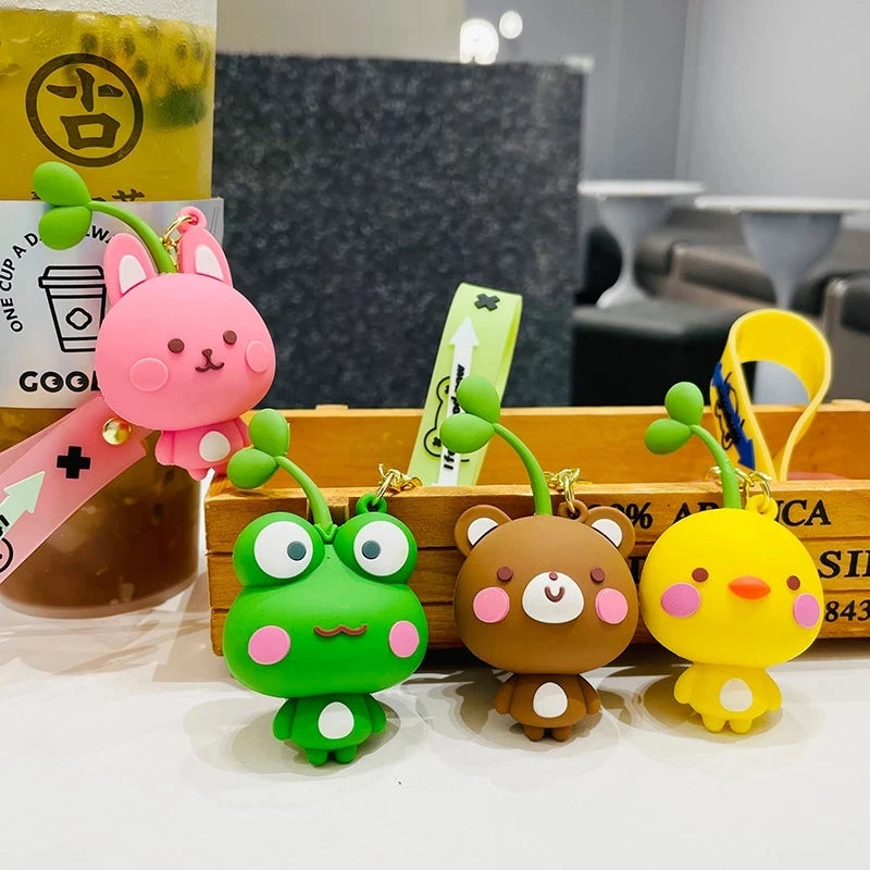 Sprouting Animal Keychain for Car and Bag Couples Matching Acrylic Lucky Key Ring Pendant Jewelry Teacher Gift Wholesale