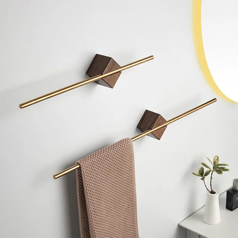 Non Perforated Towel Rack Hanging Rod with Pull-out Towel Rod Balance Single Rod Extension Bathroom Walnut Acrylic