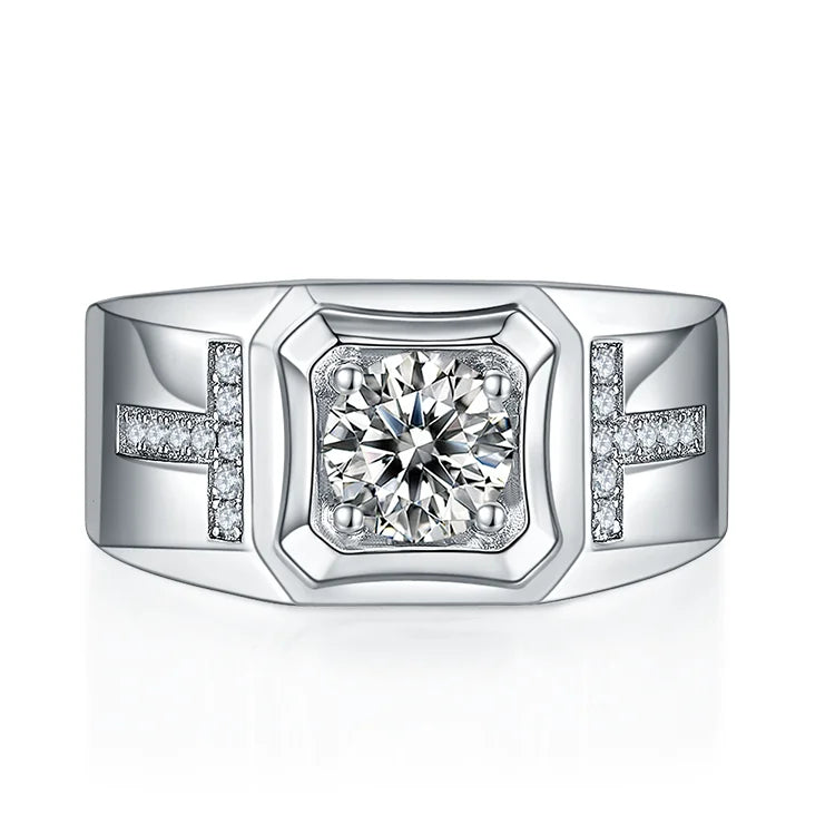 1 to 3 CT Moissanite Men Ring Silver Gemstone Moissanite Sterling 925 Silver Finger Rings