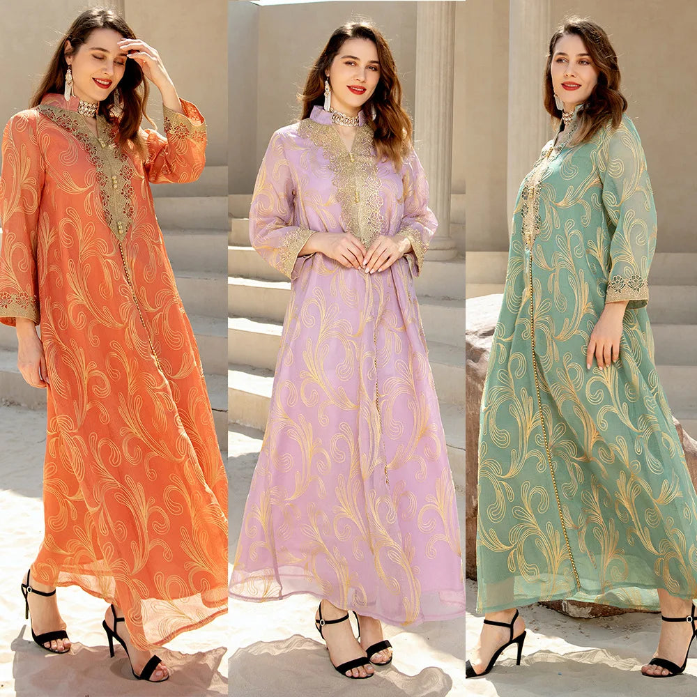 2022 Ramadan Spring and Summer Women's Arab Clothes Long Sleeve Abaya Dubai Middle East Swing Dress Turkey Abaya