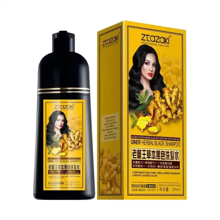 Fast Deliver Ginger Hair Black Color Shampoo with Ginger Herbal for White Hair Dye Black No Allergy Ceram