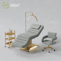 High Quality Modern 3 Motor Electric Facial Spa Massage Table Bed Adjustable Grey Gold Base Cosmetic Eyelash Bed with Lighting