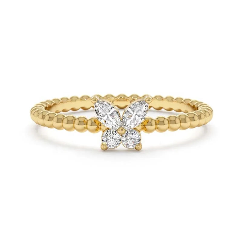 Gemnel New Arrival 925 Silver Vintage Style Dainty Marquise Cubic Zirconia butterfly Bead Rings