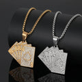 Diamond Hip Hop Style Stainless Steel Pendant Geometric Playing Cards Necklace with Rope Chain Buddhist Religious Jewelry Gift