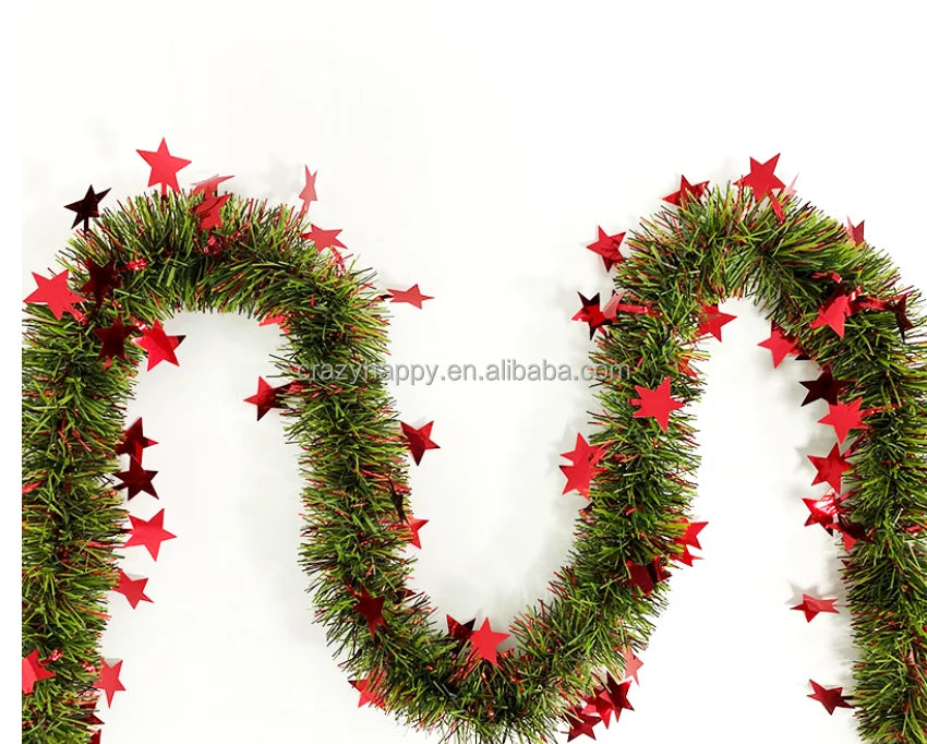 2022 Christmas Tinsel Garland Glitter Wide Cut Metallic Streamer Christmas Tree Hanging Wreath Wedding Garlands & Wreaths