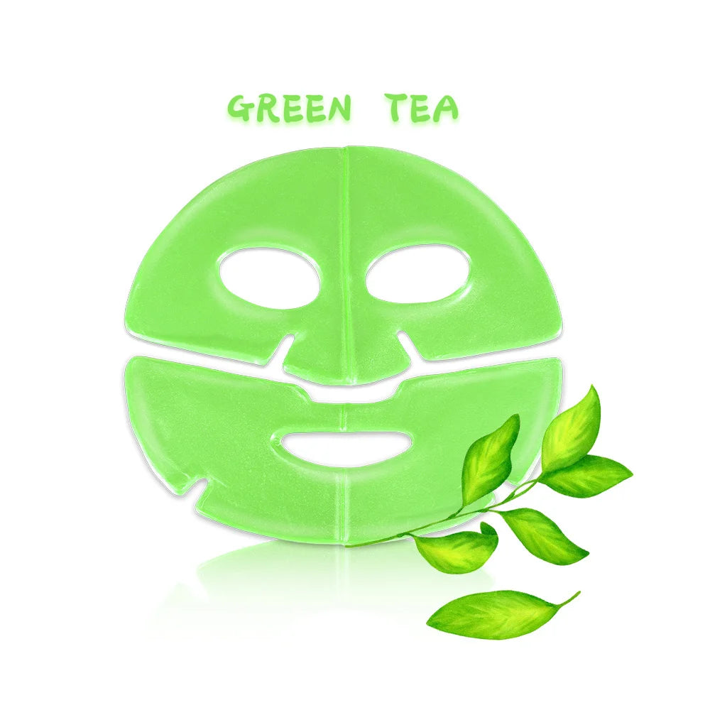 Water Soluble Organic Smoothing Anti Aging Crystal Gel Collagen Face Sheet Green Tea Hydrogel Facial Mask