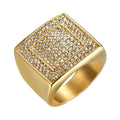 Rock Rapper Champion Hip Hop Jewelry Stainless Steel Geometric Square 5A Cubic Zirconia Bling Iced Out Men Ring