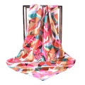 Custom Big Women Digital Printing Warm Satin Pure Silk Scarf 90 * 90cm Hair square Polyester Colored Leaf Scarves Ladies
