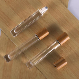 10ml Clear Glass Steel Roller Roll-on Bottle Thick Bottom with Bamboo Cap round & Square Design
