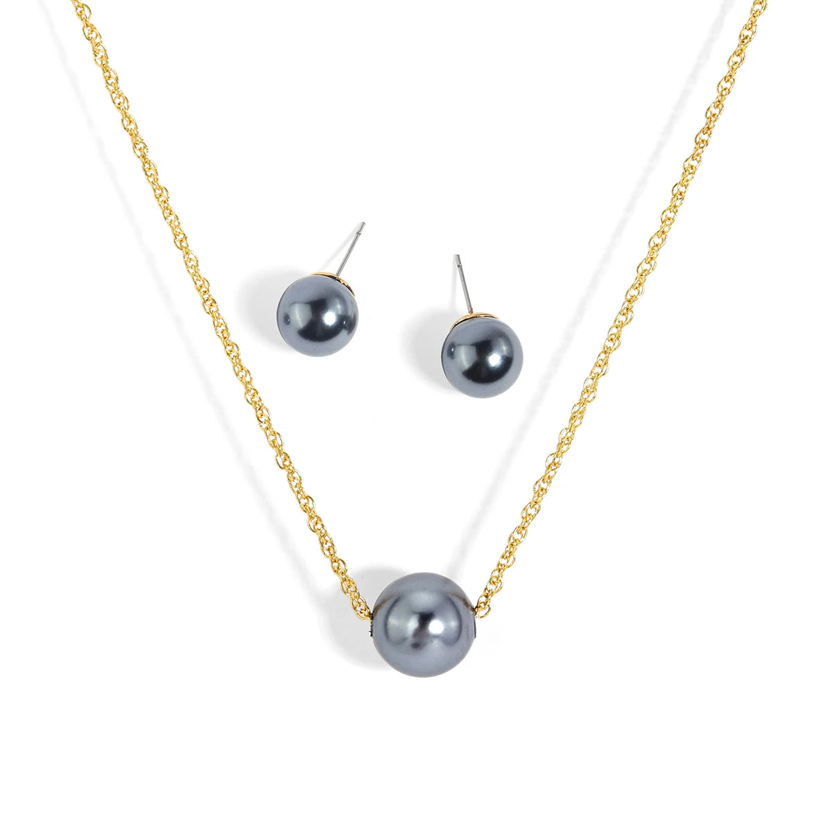 Simple Hawaiian Beach Single Pearl Necklace Stud Earrings Pearl Jewelry Sets Women