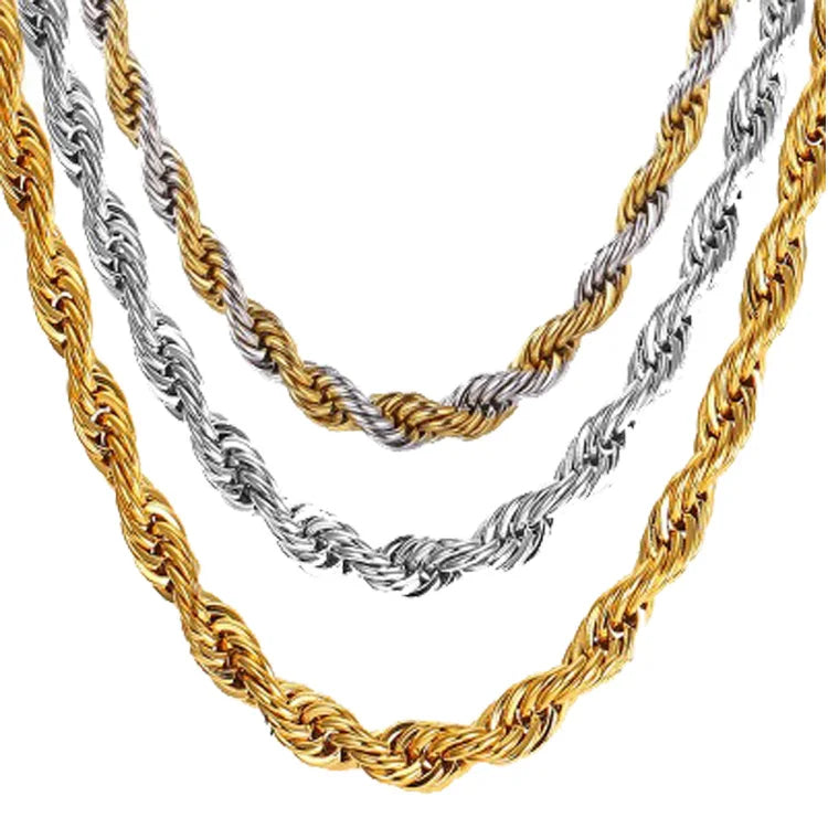 Wholesale Fashion Gold Chain for Men Women Custom 2mm 3mm 4mm 5mm Stainless Steel Rope Chain