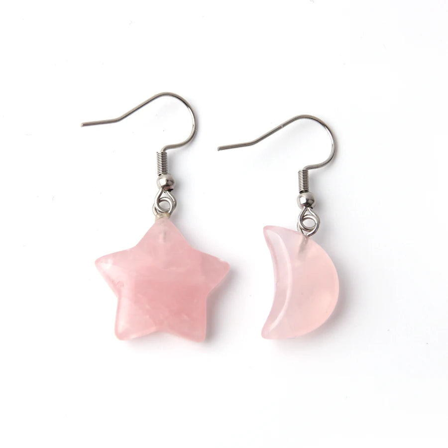 New Natural Crystal Stone Healing Moon Star Earrings for Women Gemstone Crystal Stainless Steel Gemstone Earrings Jewelry