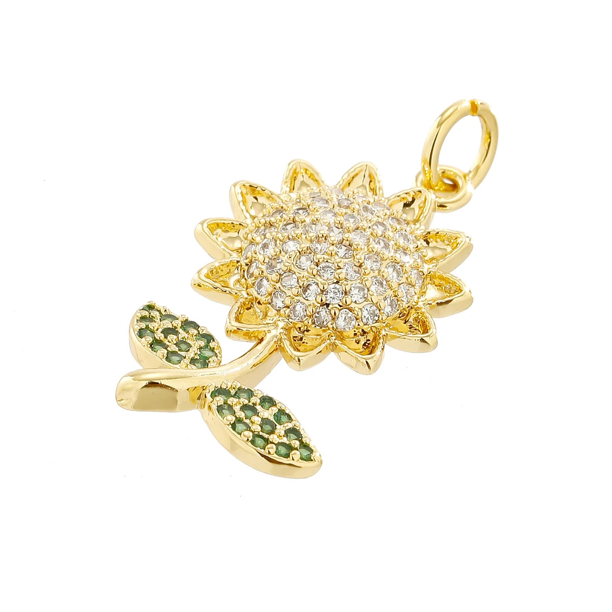 Copper Zircon Hand-Decorated Sunflower Flower Pendant Diy Necklace Jewelry Accessory Trendy Women Gift Wholesale
