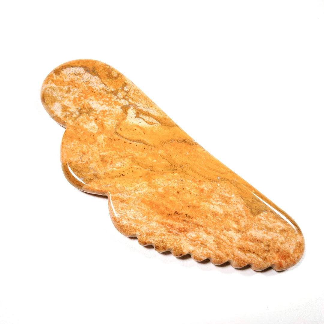 HY Newest Product Beauty jagged Mookaite jasper face gua sha tool beautiful skin wing scraping jagged face guastone