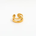 High End 18K PVD Gold Plated Double Cabochon Beads Open Rings Stainless Steel Women Rings Tarnish Free Jewelry