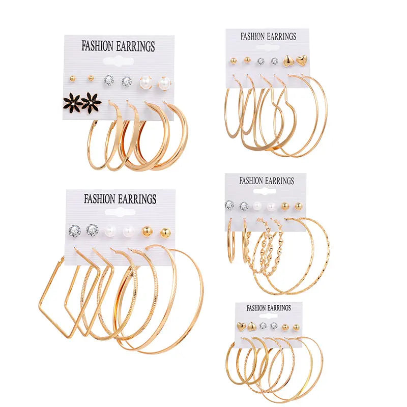 VKME New Trend Women Jewelry Pearl Earrings Gold Plated Hoop Earrings Set